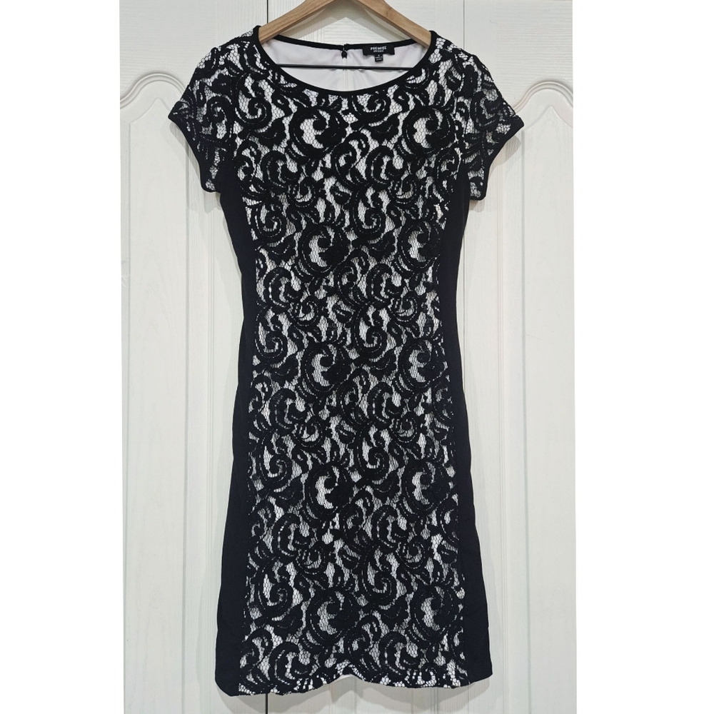 Lace Black White Fitted Mid Length Deess PREMISE Size 8